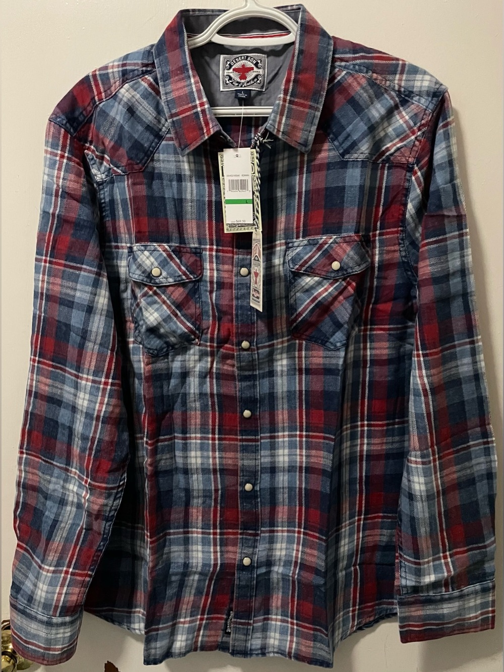 Flag & Anthem Desert Son Men’s Plaid Western Long Sleeve Shirt Large